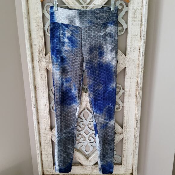 New Eye Candy Women's Scrunch Butt Lifting Bubble Textured Leggings Blue Tie Dye - Picture 1 of 7